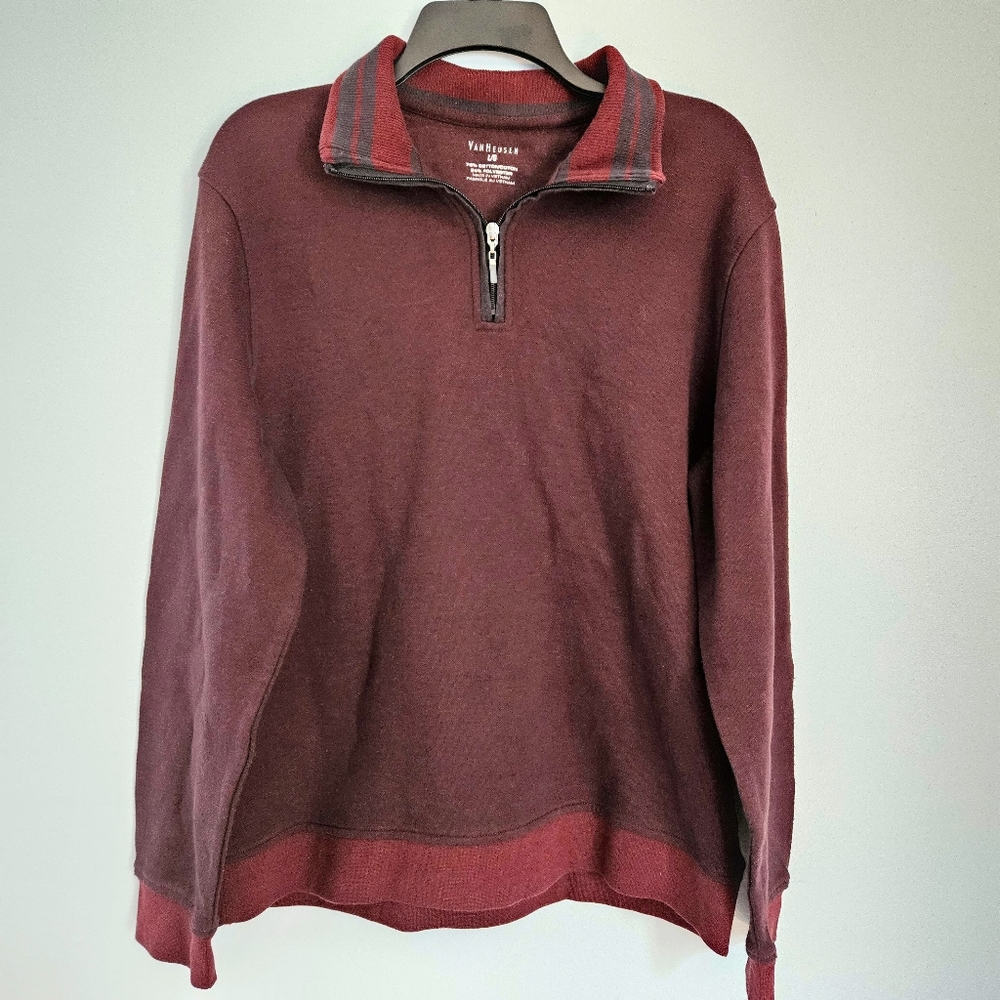 EUC Van Heusen Burgundy Pullover Half Zip Stretchy Dressy Sweatshirt Size Large